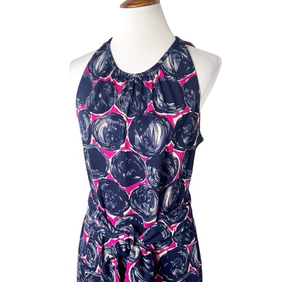 SOLD-Tory Burch Floral Print Belted Blue Pink Knee Length Sleeveless Dress - Picture 2 of 10